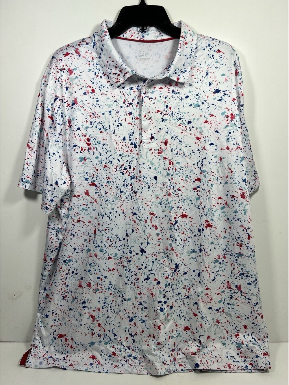 Obla Performance Golf Polo Shirt Men’s XL Paint Splatter Stretch Patriotic USA